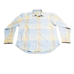 Robert Graham Shirt Men's Size Large Plaid Palm Trees Tropical Hawaiian Vacation